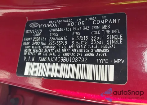 2011 Hyundai Tucson Limited z USA, uszkodzony, nr VIN KM8JU3AC9BU193792